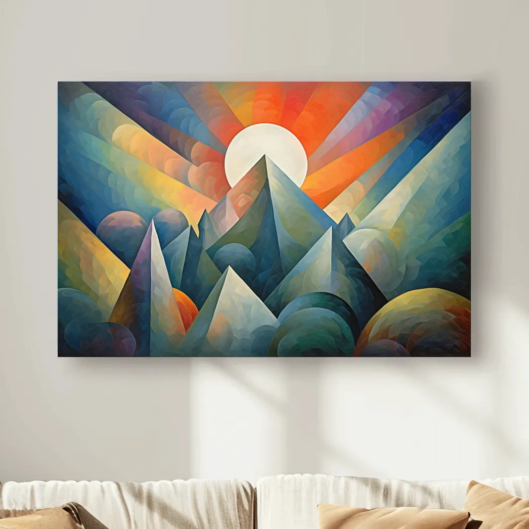 Vibrant Mountain Sunrise Painting - Abstract Alpine Landscape Wall Art