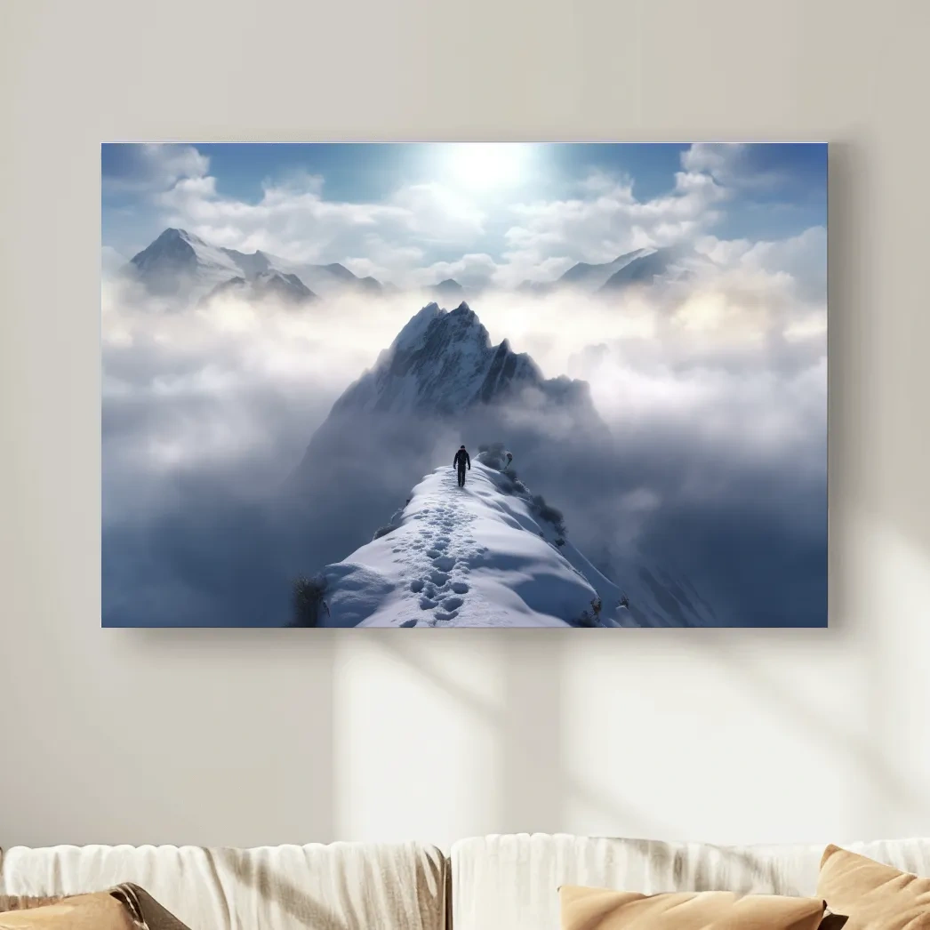 Photograph of a hike walking along a snowy ridgeline