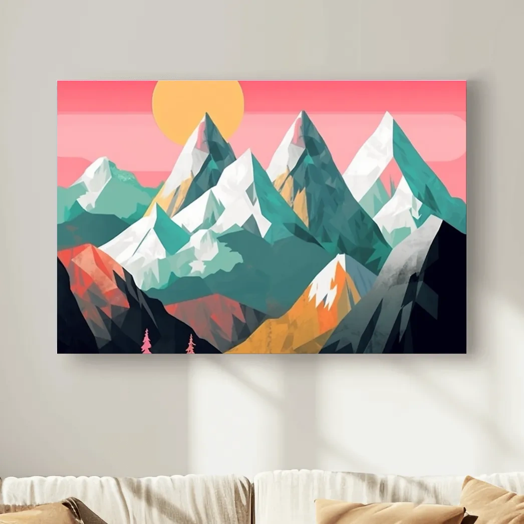 Simple 2d mountain art, colourful mountain ranges