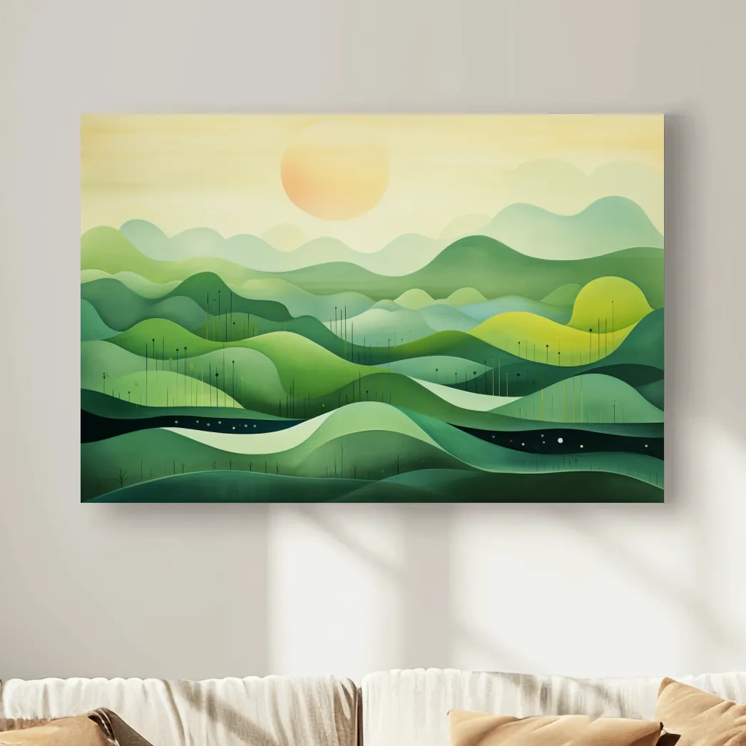 Minimalist Layered Green Rolling Hills - Serene Abstract Landscape Wall Art