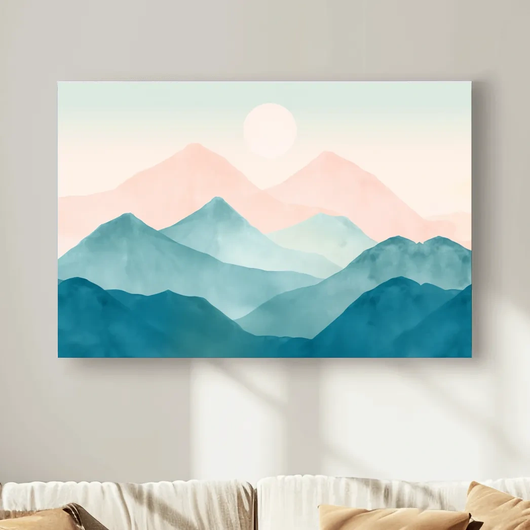 Soft pastel mountain landscape painting
