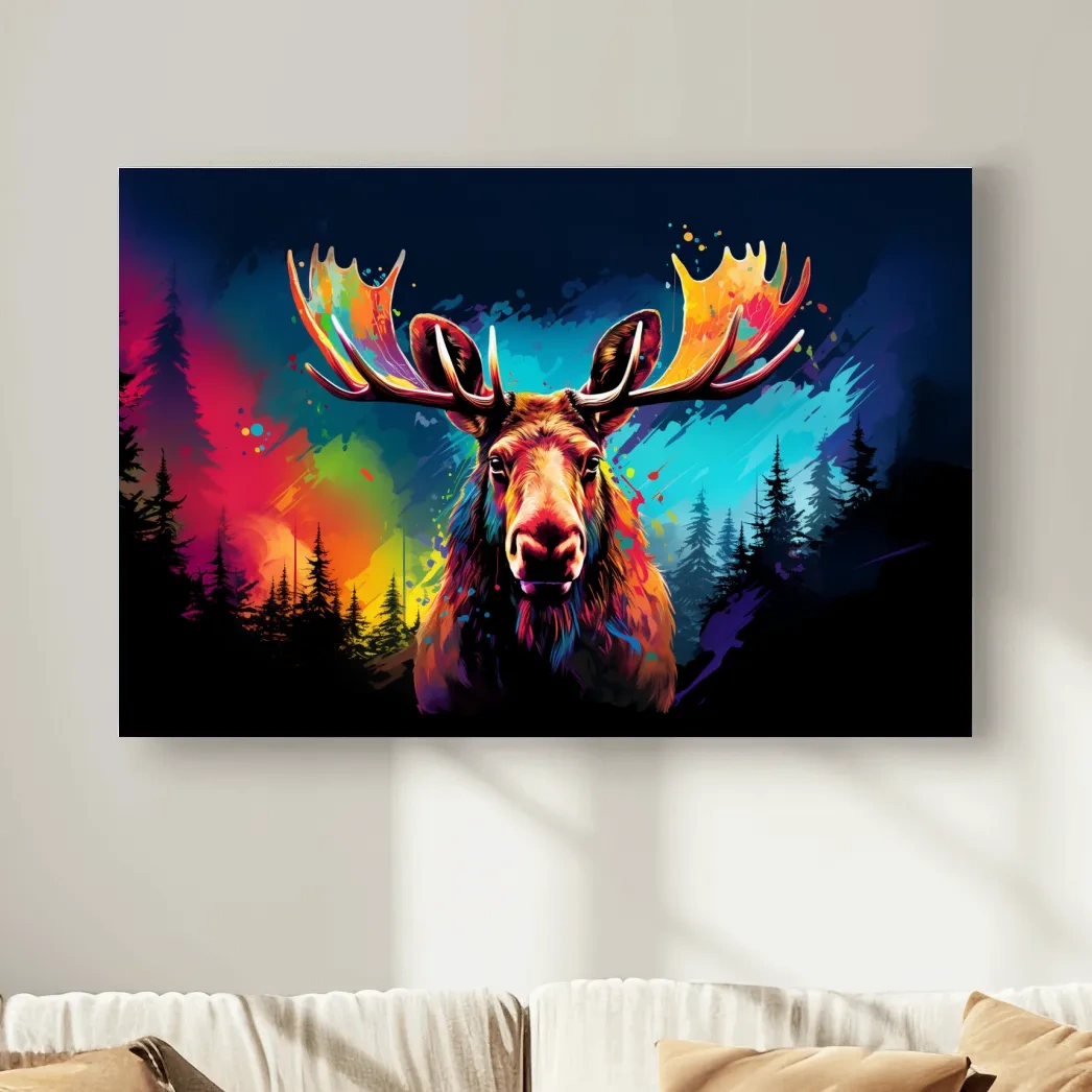 Colorful retro illustration of a moose head
