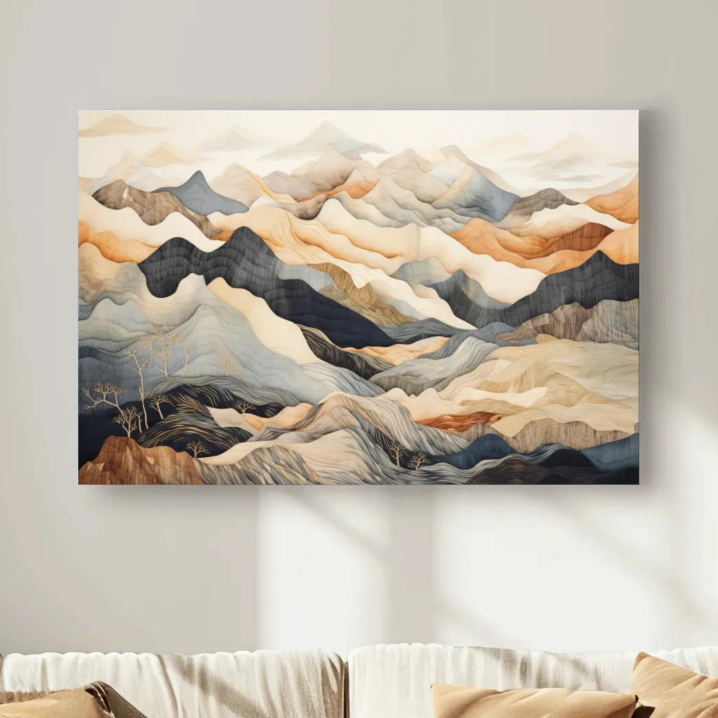Layered Abstract Mountain Range Painting - Tapestry Style Wall Art