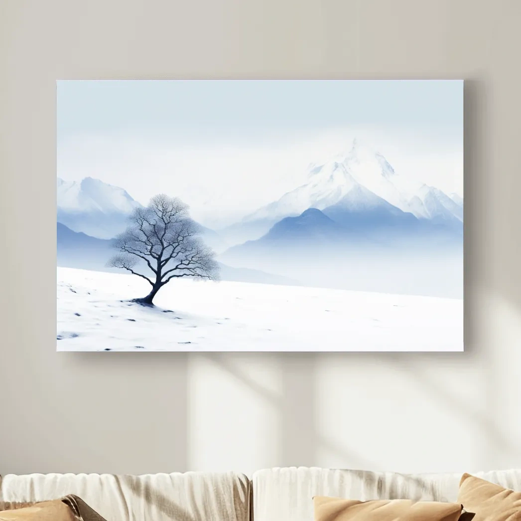 Minimal illustration, lonely tree in the snow