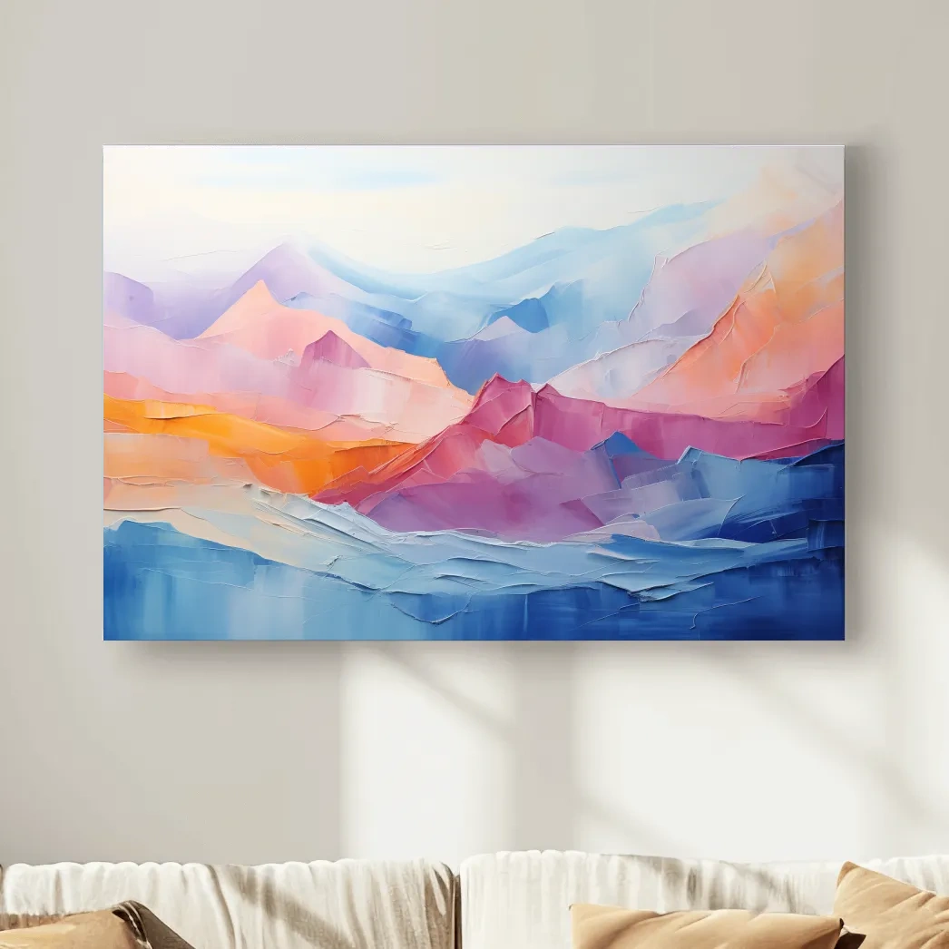 Vibrant Pastel Abstract Mountain Landscape - Colorful Textured Painting Style Wall Art