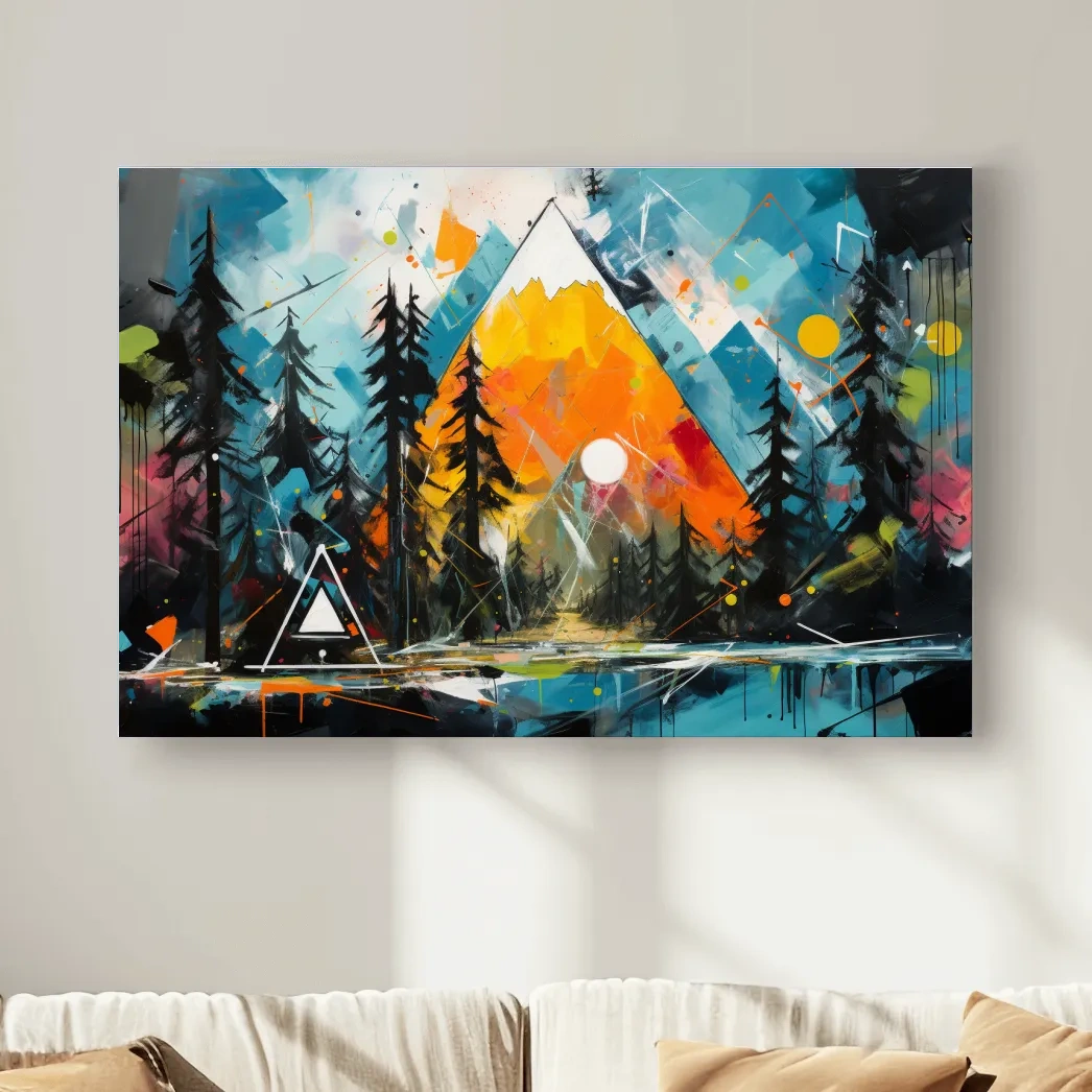 Colorful energetic style alpine mountain painting