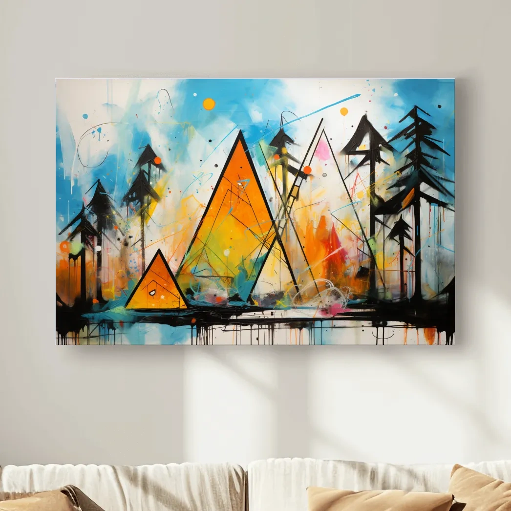 Abstract colourful mountain shapes, triangles forming mountains painting