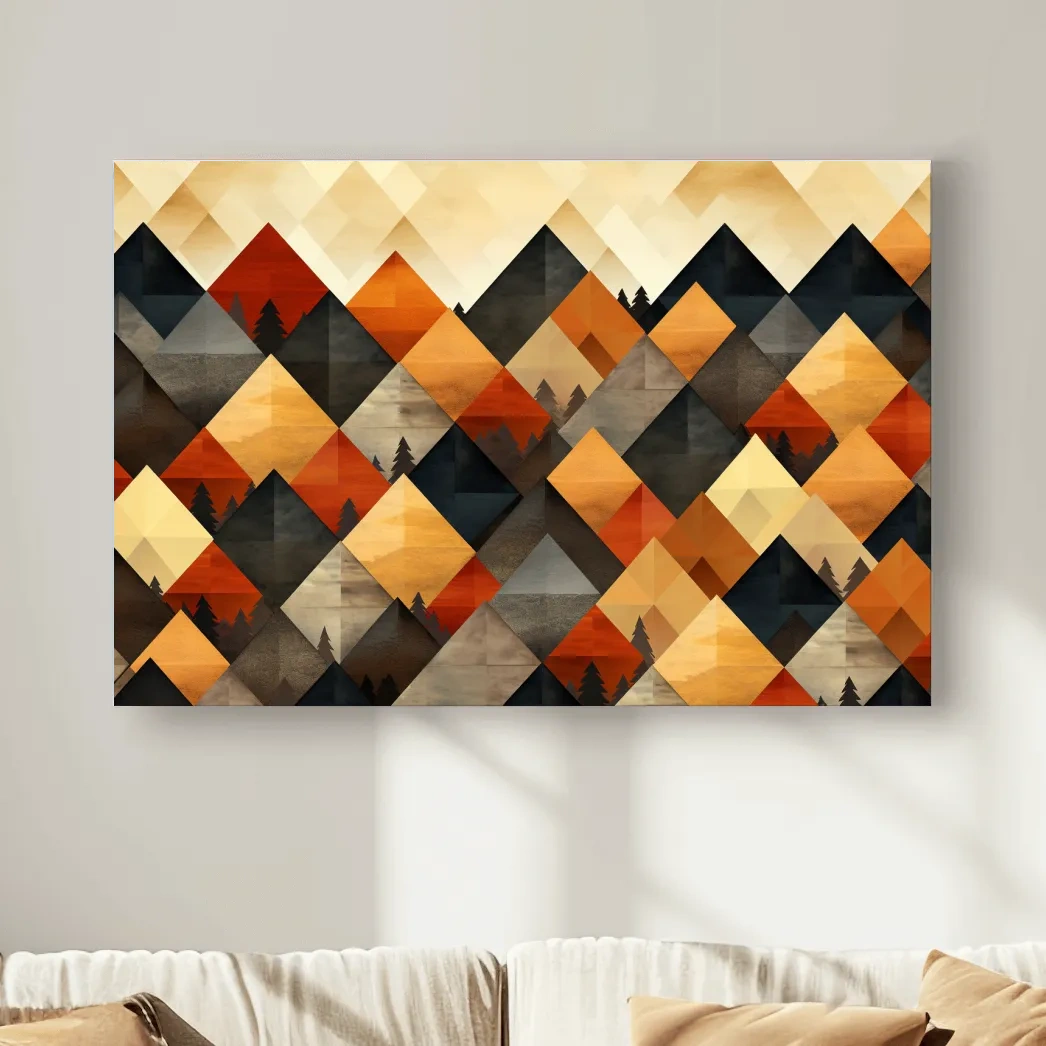 Mid century style art, geometric mountain patterns