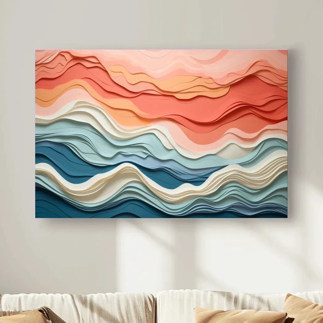 Layered Abstract Topographic Waves - 3D Paper Cut Style Wall Art