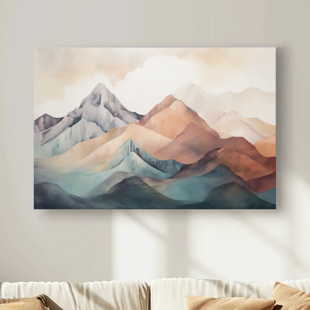 Subtle pastel painting of mountain ranges