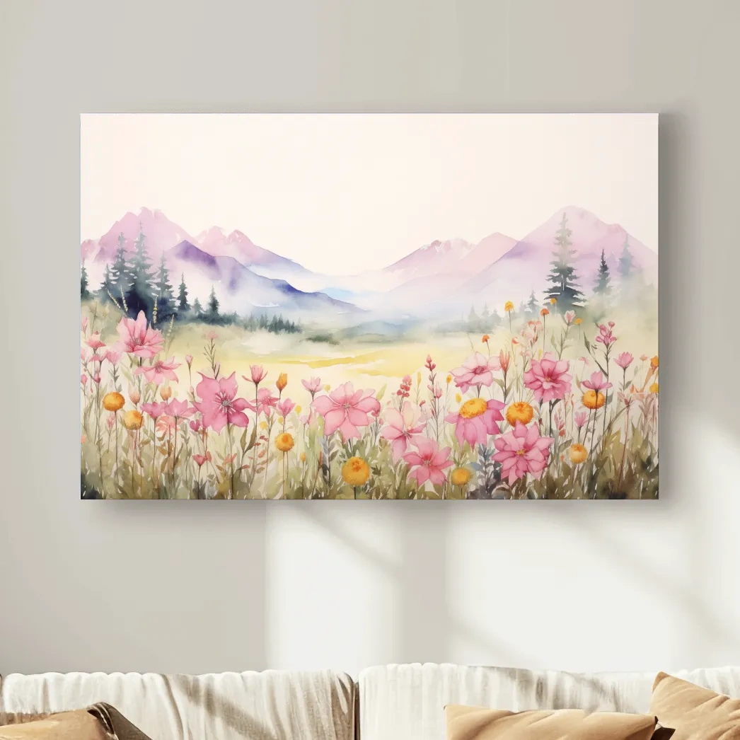 Watercolour painting of pastel alpine flowers
