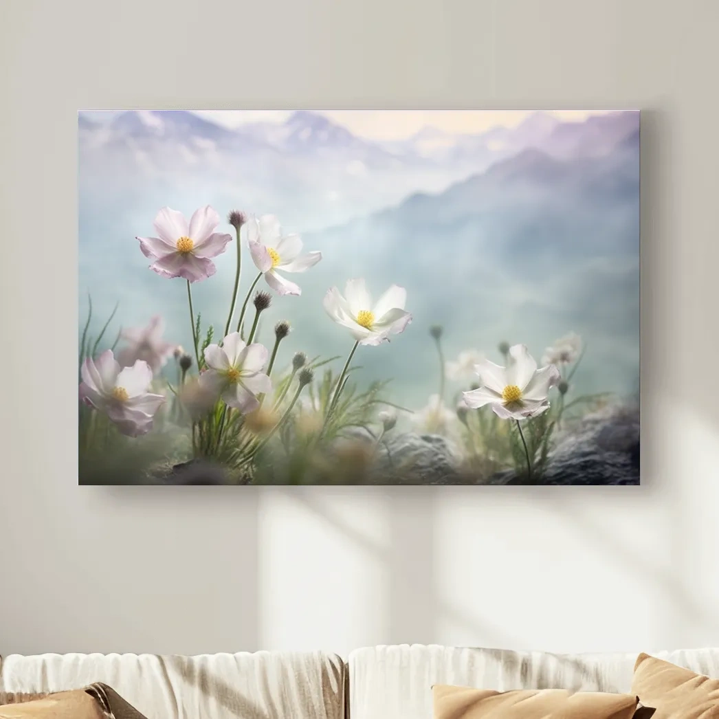 Dreamy Alpine Wildflower Meadow - Soft Pastel Mountain Botanic Artwork