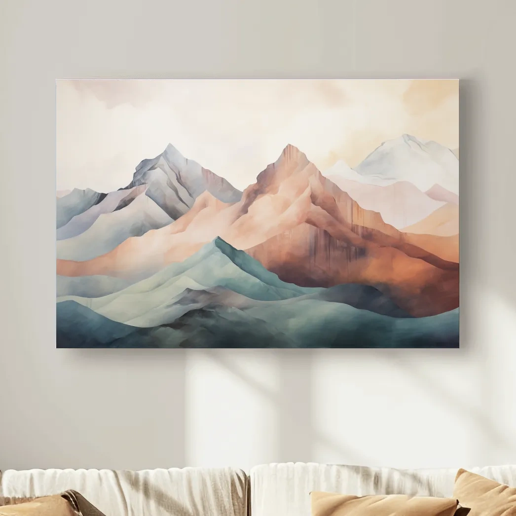 Dreamy Pastel Watercolor Mountain Range - Minimalist Alpine Landscape Wall Art