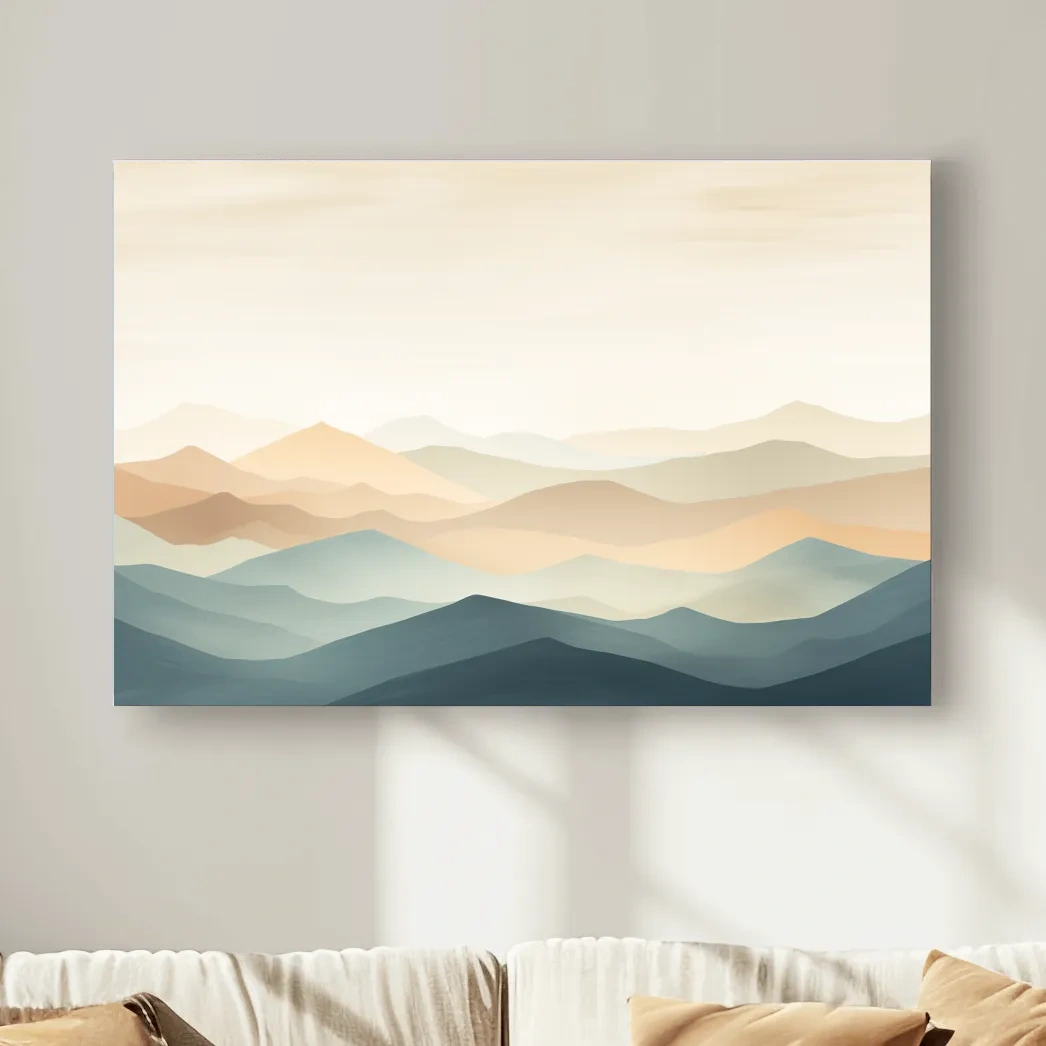 Subtle wavy mountain peaks painting, pastel colored wall art