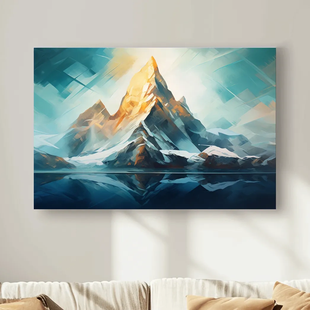Vibrant glacier mountain art, palette knife style painting