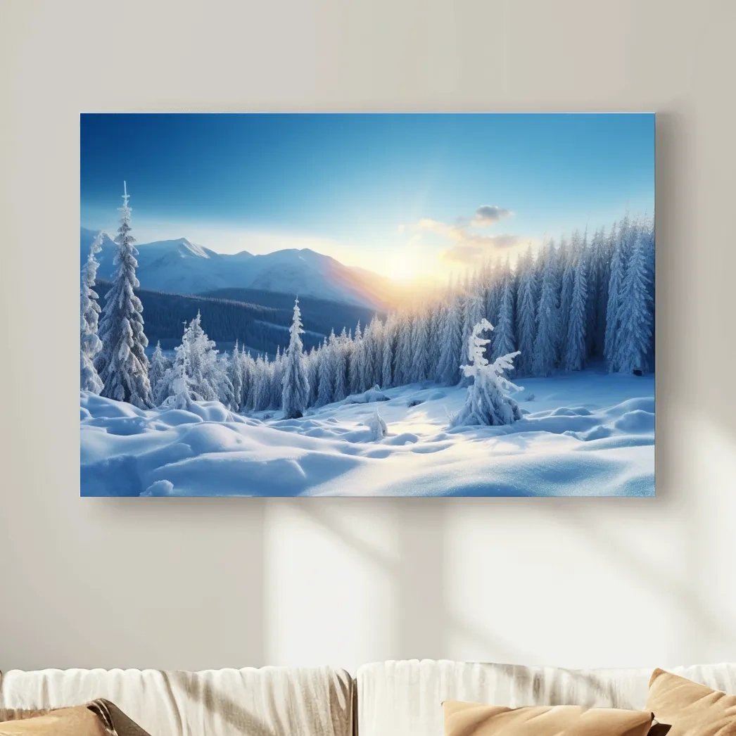 Snowy Alpine Forest Sunrise - Winter Nature Photographic Wall Art