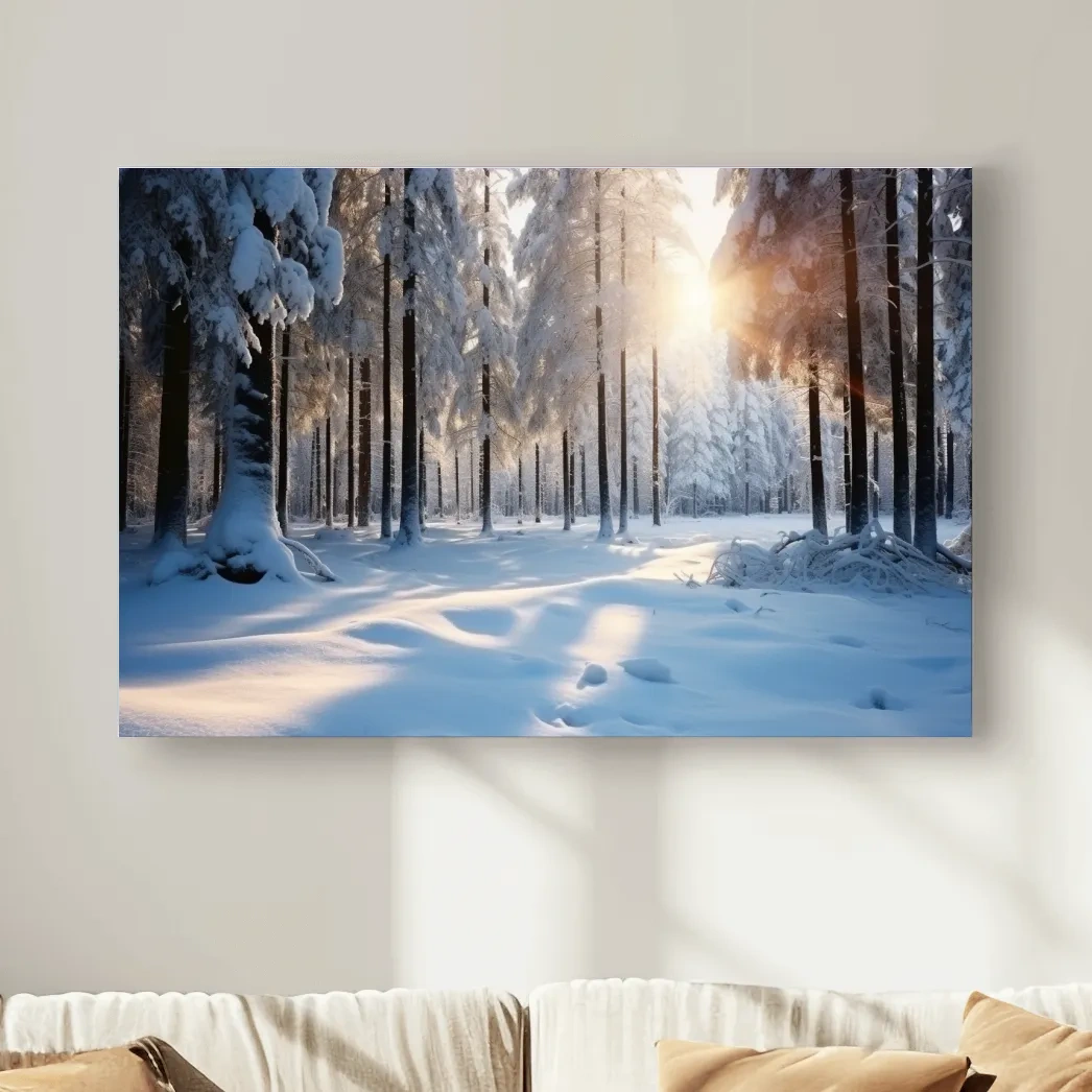Sunny snowy forest floor, photographic art