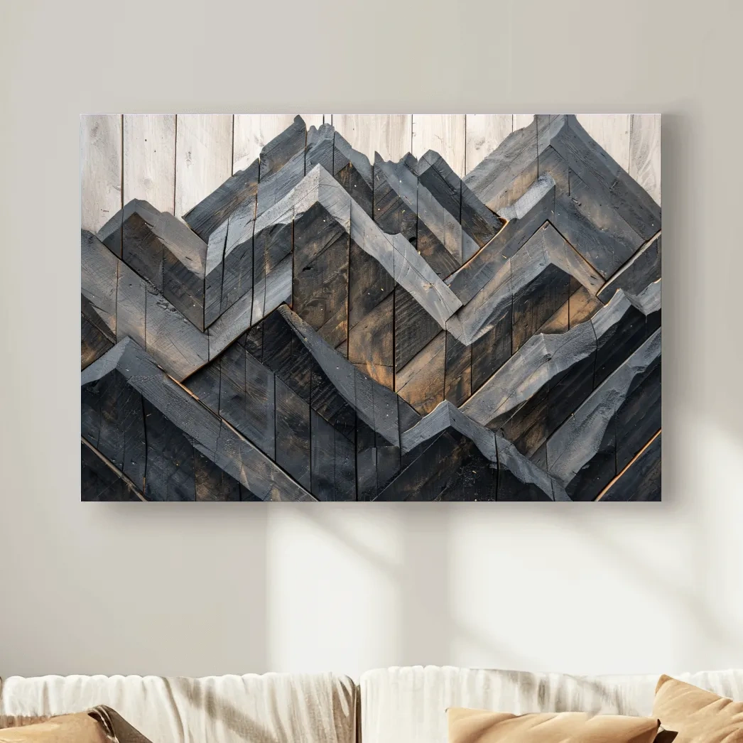 Geometric Wood Mountain Mosaic - Modern Rustic Landscape Wall Art