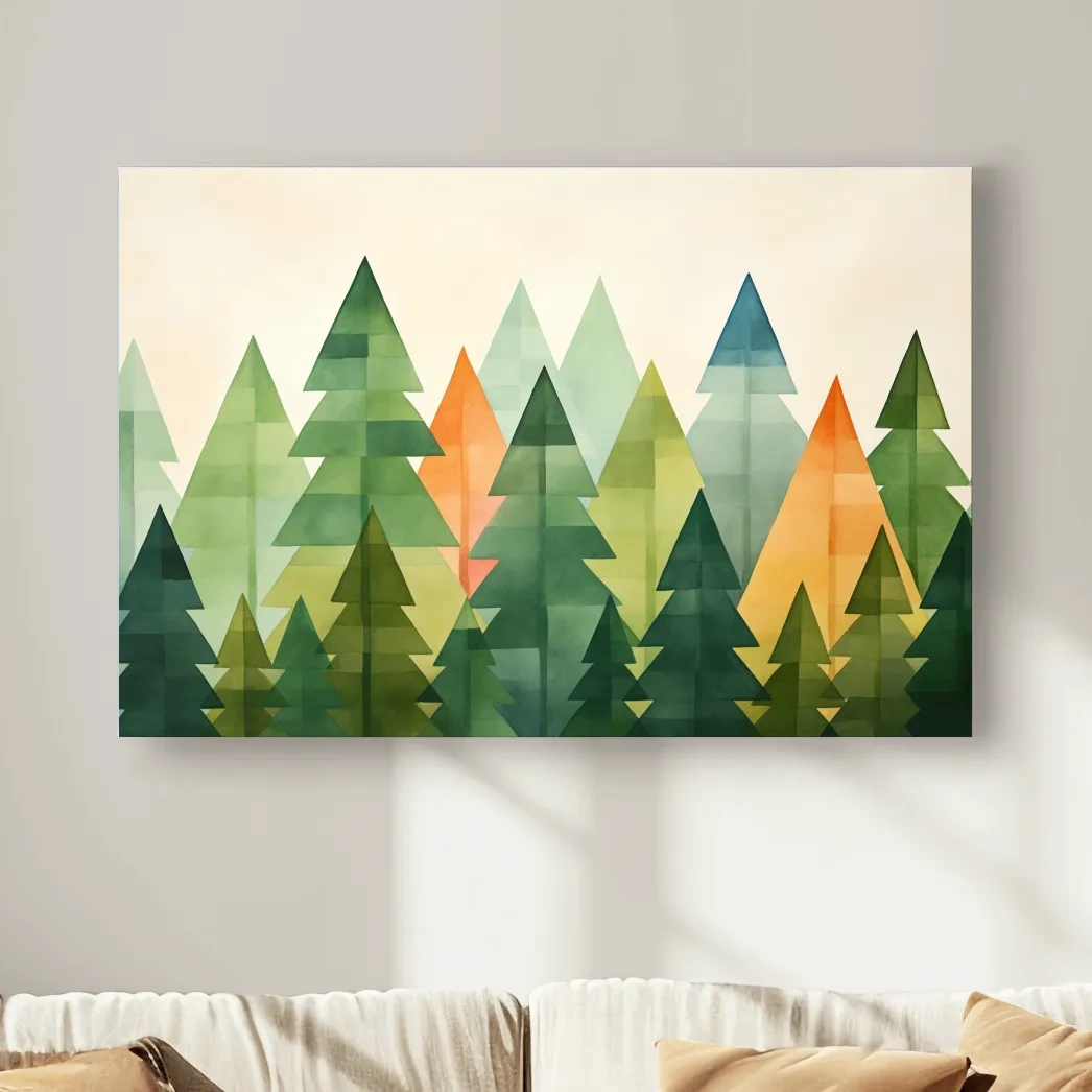 Minimal forest artwork, bohemian rustic trees wall art