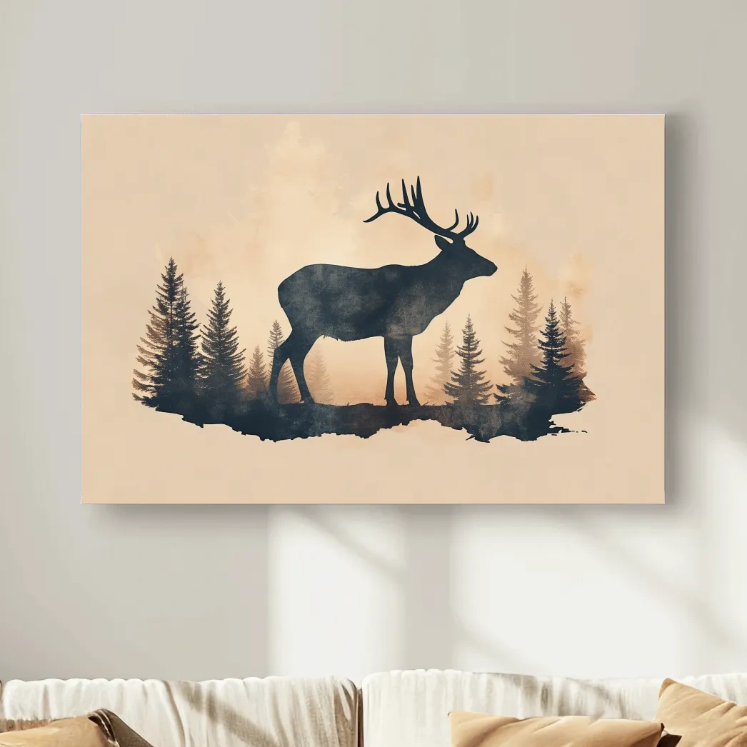 Vintage deer illustration artwork, silhouette sepia style