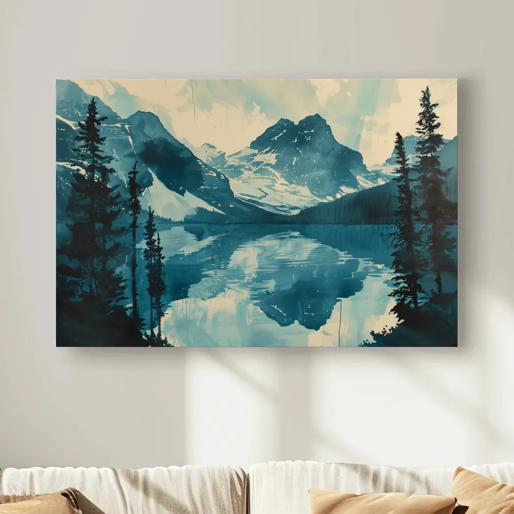 Rocky Mountains Alpine Lake Reflection - Watercolor Mountain Artwork