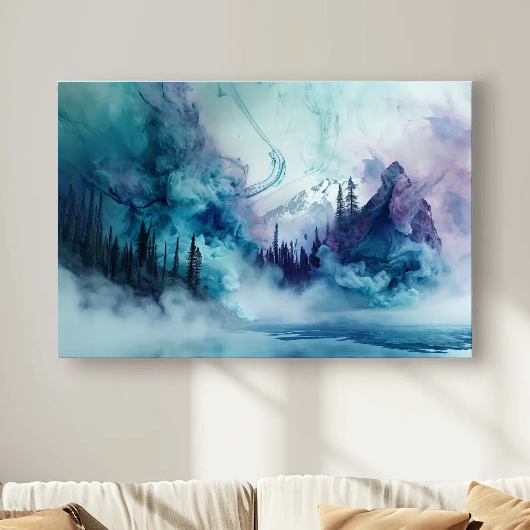 Ethereal Misty Alpine Forest & Mountains - Surreal Abstract Landscape Wall Art