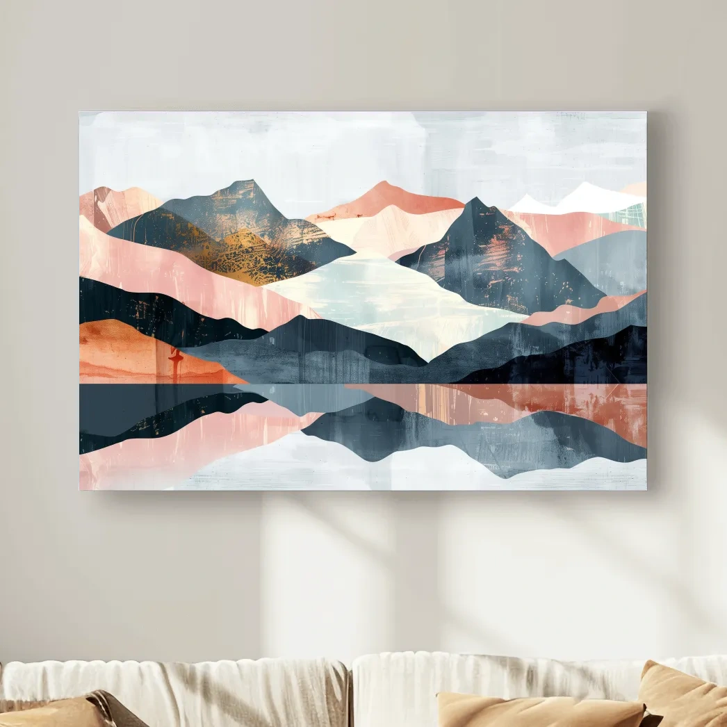 Abstract mountain painting, mid century style artwork