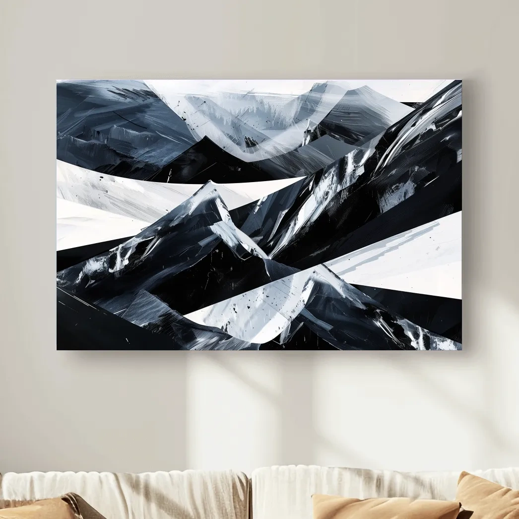 Modern abstract black and white mountain wall art painting