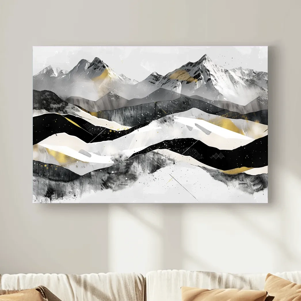 Abstract Mountain Range With Gold Accents - Modern Alpine Landscape Wall Art