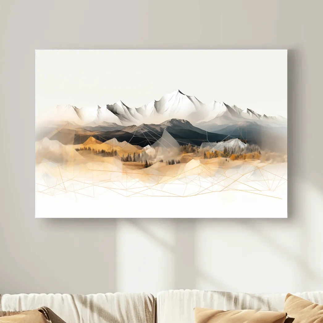 Geometric Mountain Range Forest Landscape - Modern Abstract Wall Art
