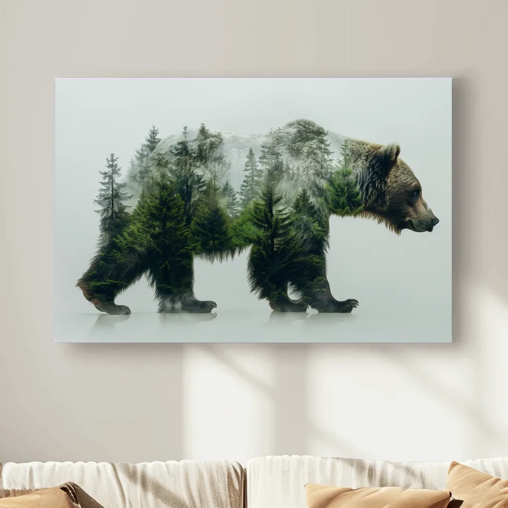 Surreal Grizzly Bear Double Exposure Forest - Wildlife Nature Wall Art