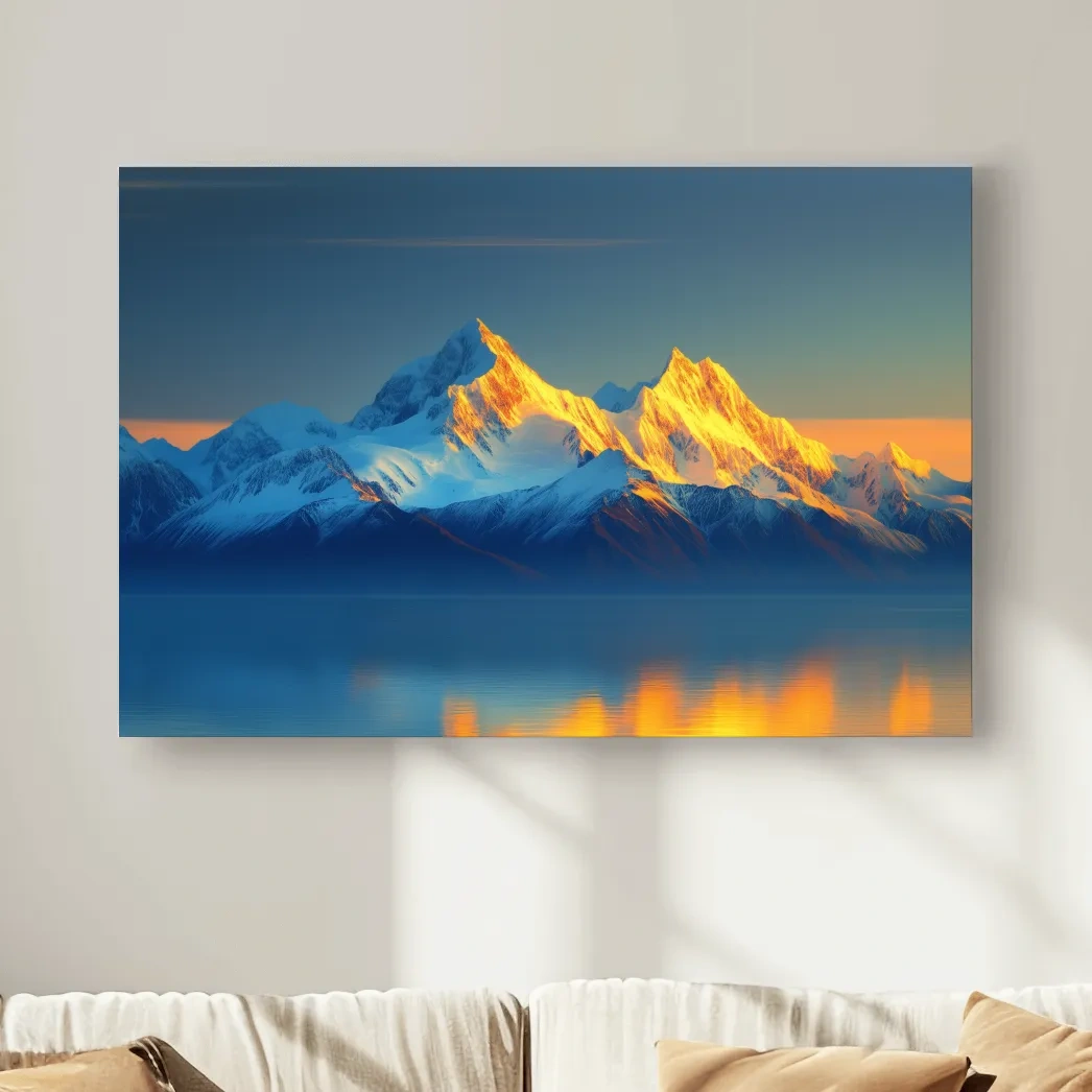 Photographic art, sunset golden hour over an arctic glacier