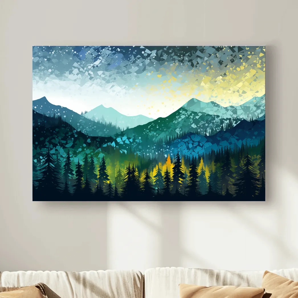 Geometric Mountain Forest Landscape - Abstract Mosaic Wall Art