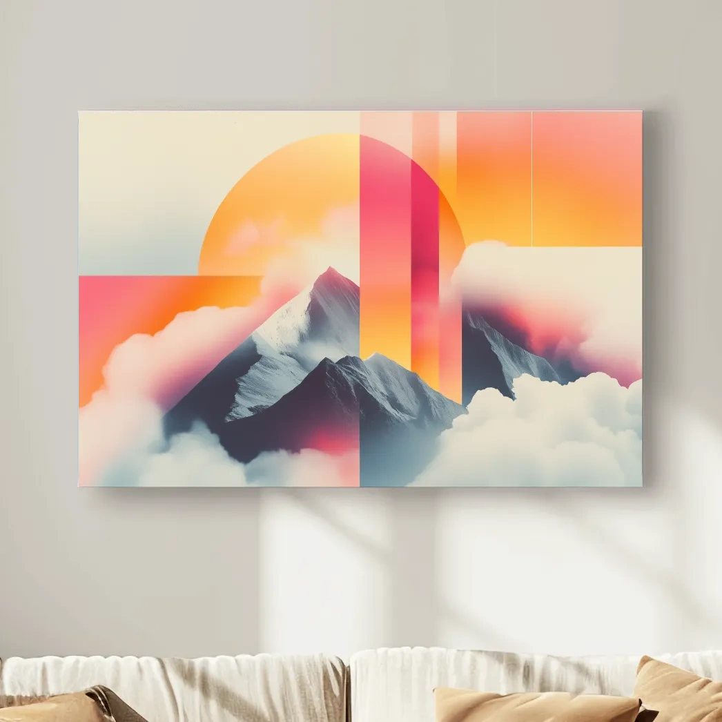 Surreal Retro Mountain Sunrise Wall Art - Abstract Artwork