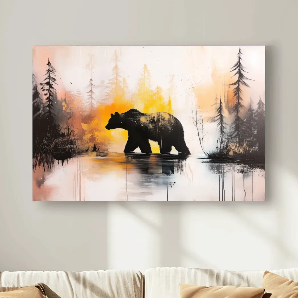 Abstract textured painting, colorful grizzly bear artwork
