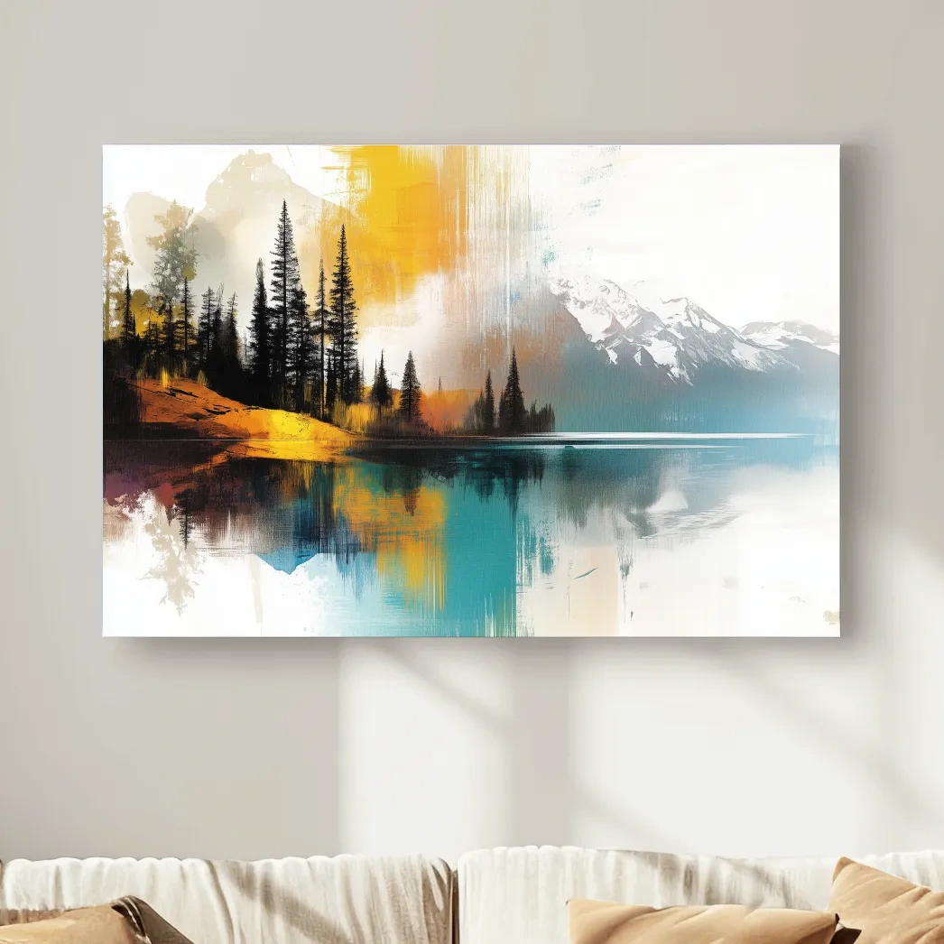 Colorful abstract mountain wall art, textured painting effect