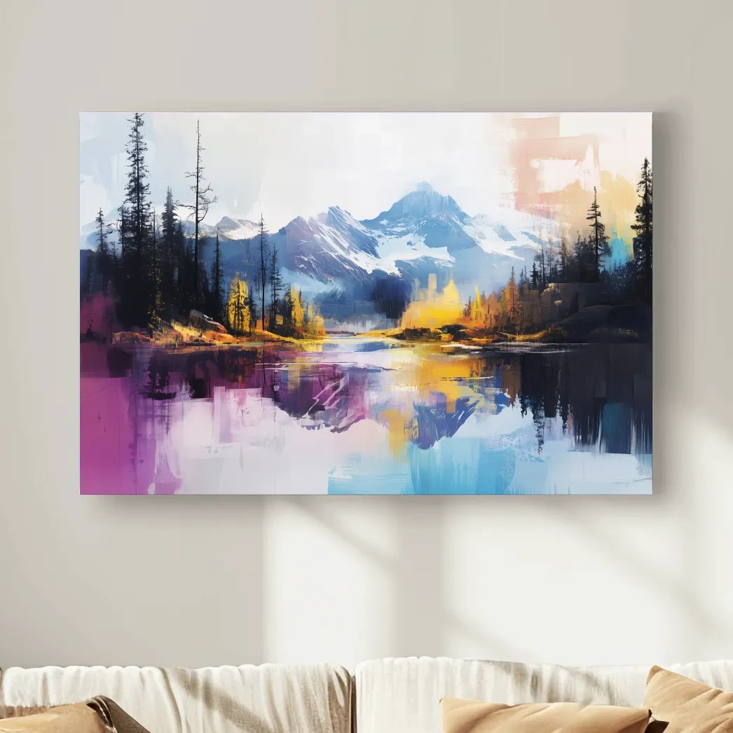 Vibrant colorful mountain wall art, abstract painting