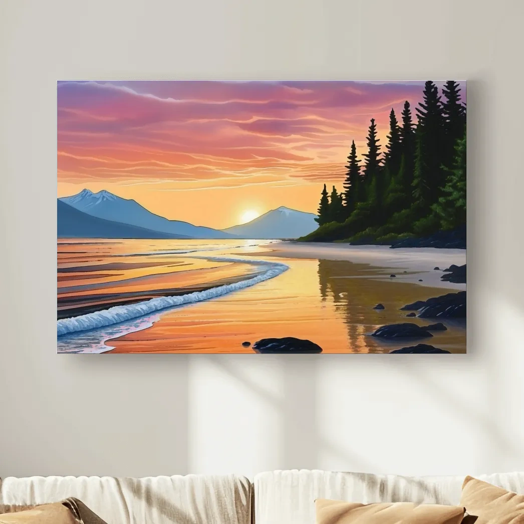 Pacific Northwest artwork, sunset over the beach painting
