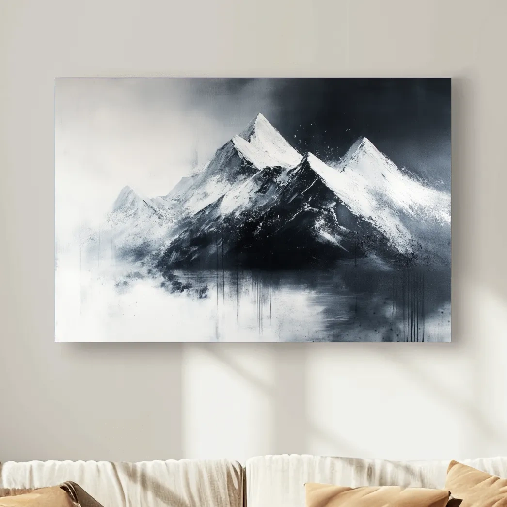 Modern wall art mountain painting, black and white glacier