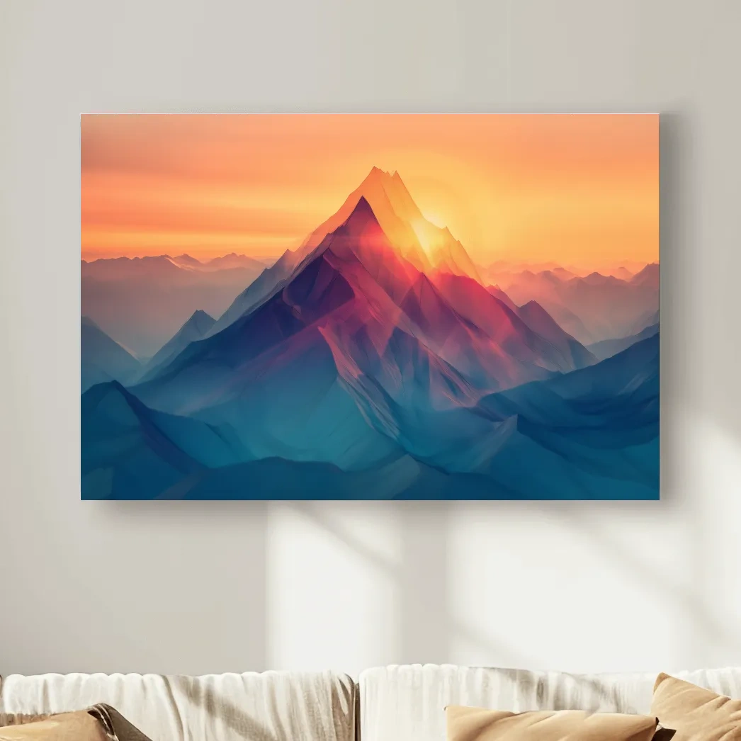 Vibrant Abstract Sunset Mountain Peak - Surreal Landscape Wall Art
