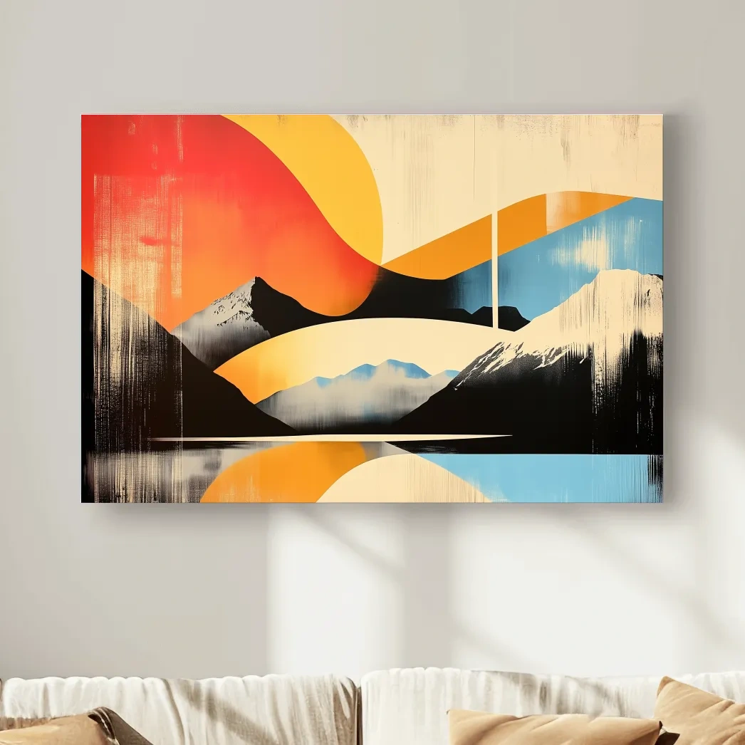 Geometric retro mountain poster artwork, dynamic abstract style
