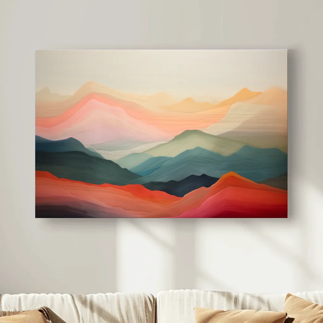 Dreamy Abstract Mountain Ranges In Warm Sunset Tones - Modern Landscape Wall Art