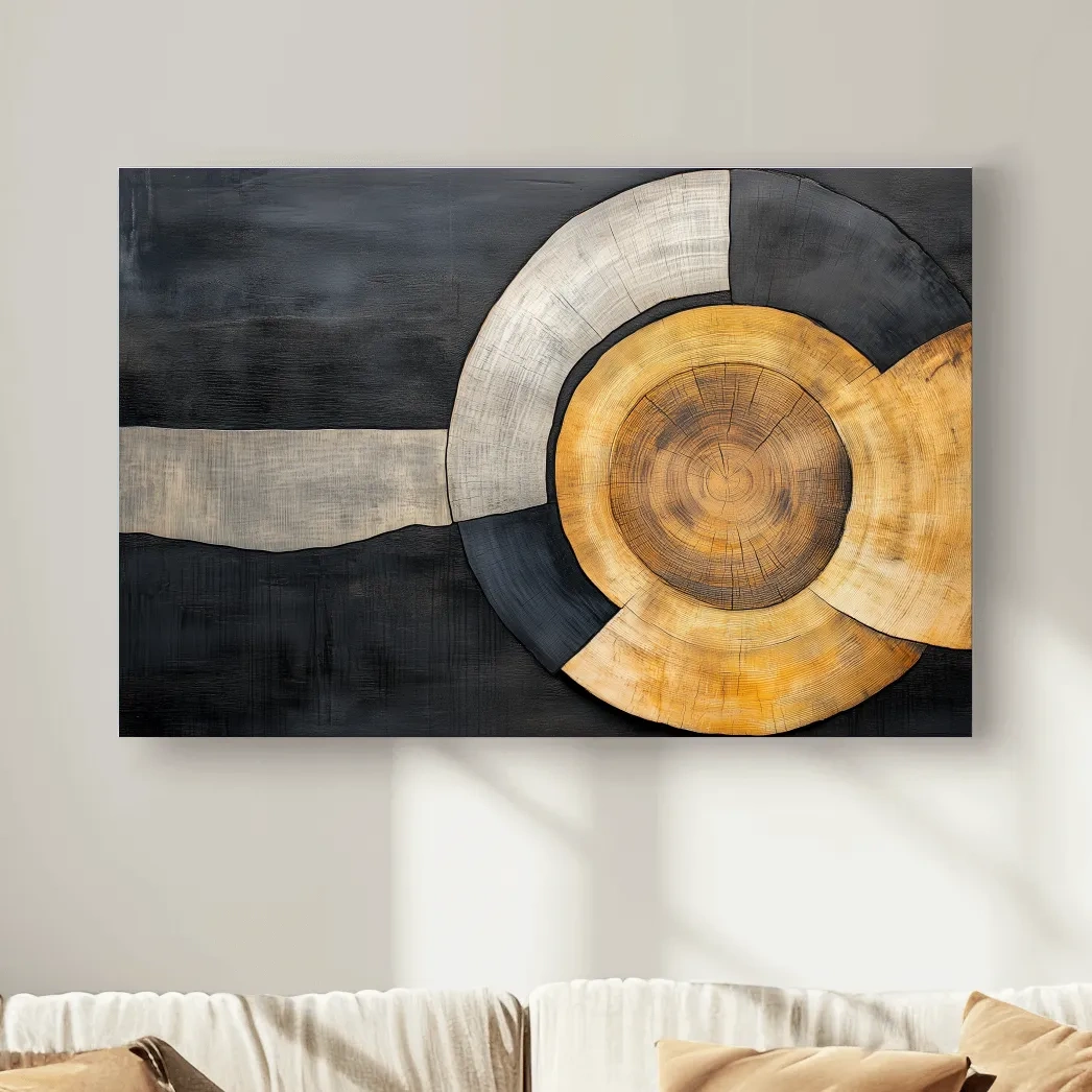 Wood grain cut log modern wall art, circular concentric design with earthy tones