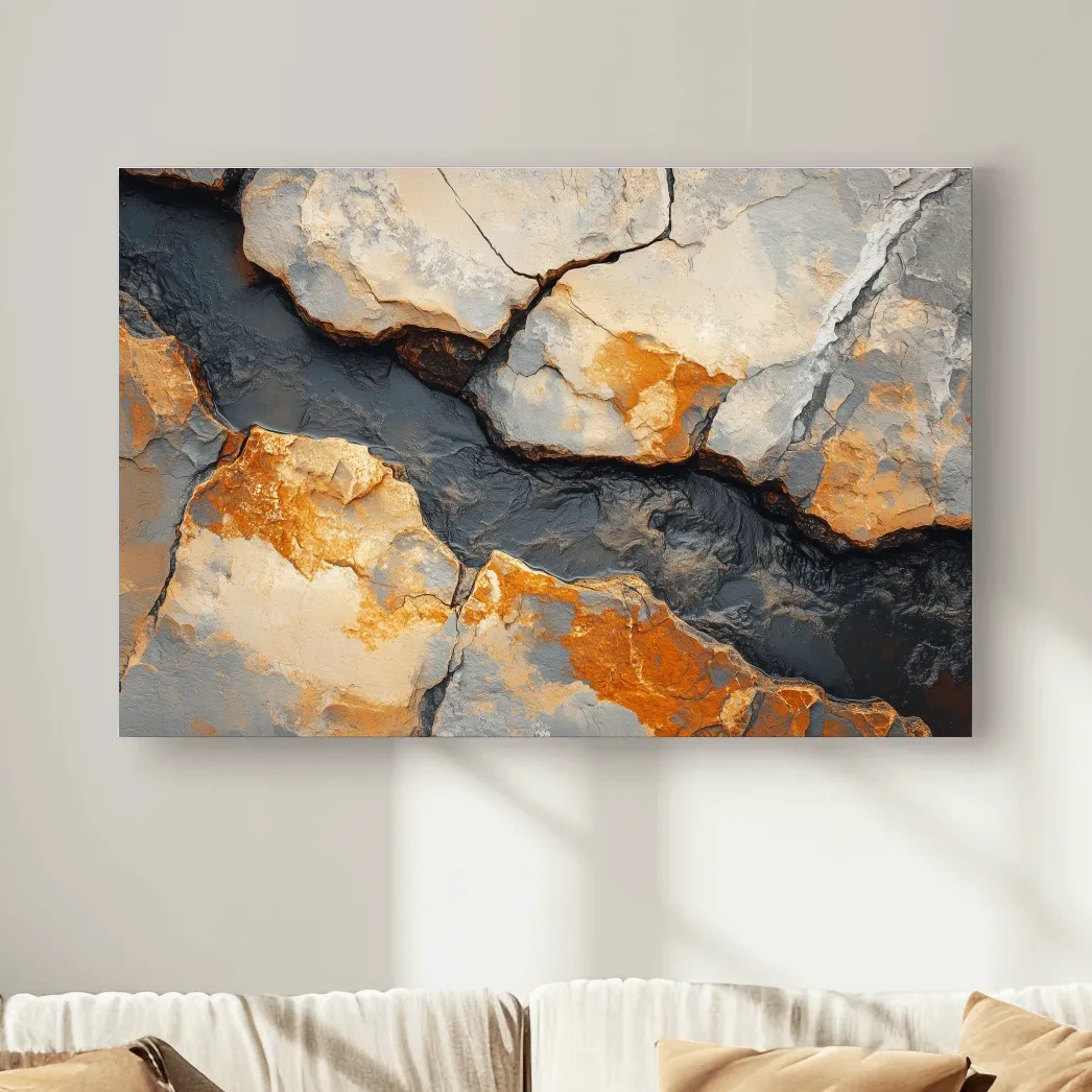 Rust And Slate Cracked Stone Texture - Rustic Geology Wall Art