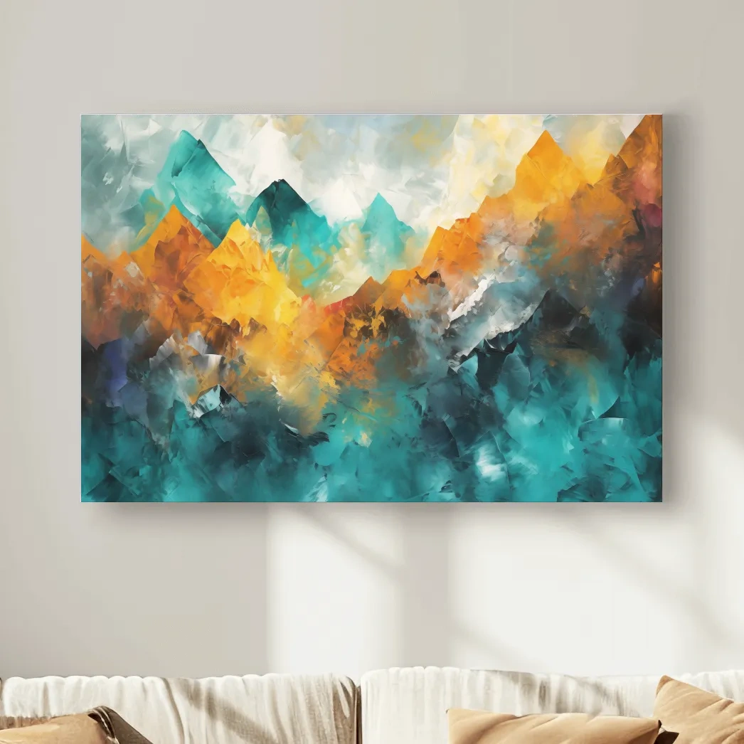 Vibrant Abstract Mountain Painting - Colorful Landscape Wall Art