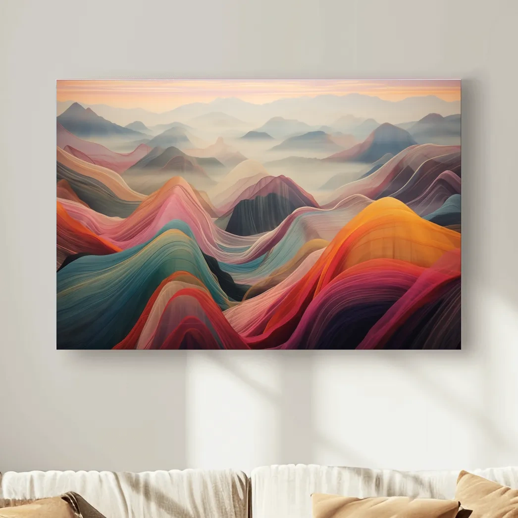 Vibrant Abstract Layered Mountain Ranges - Colorful Topographic Landscape Wall Art