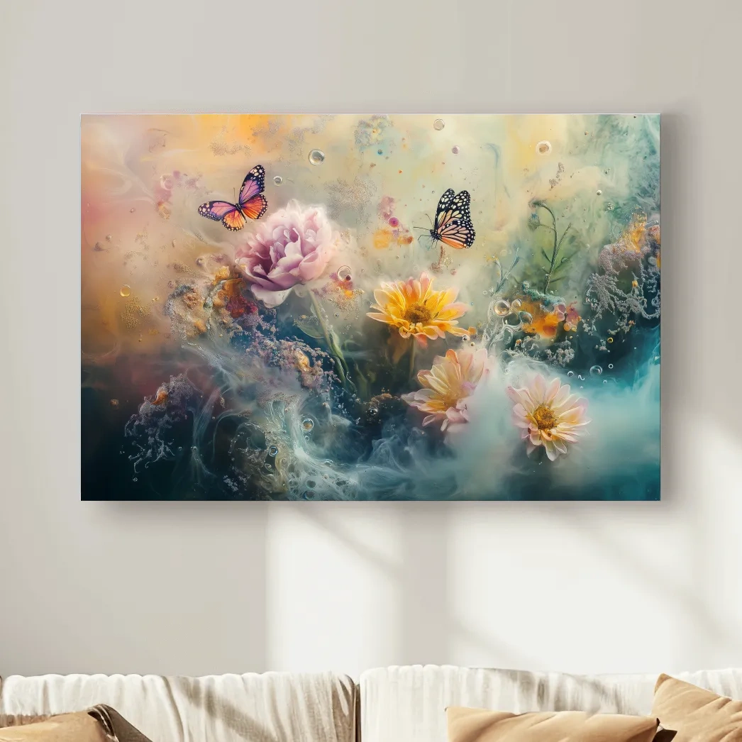 Ethereal Butterfly Floral Dreamscape - Pastel Mixed Media Wall Art
