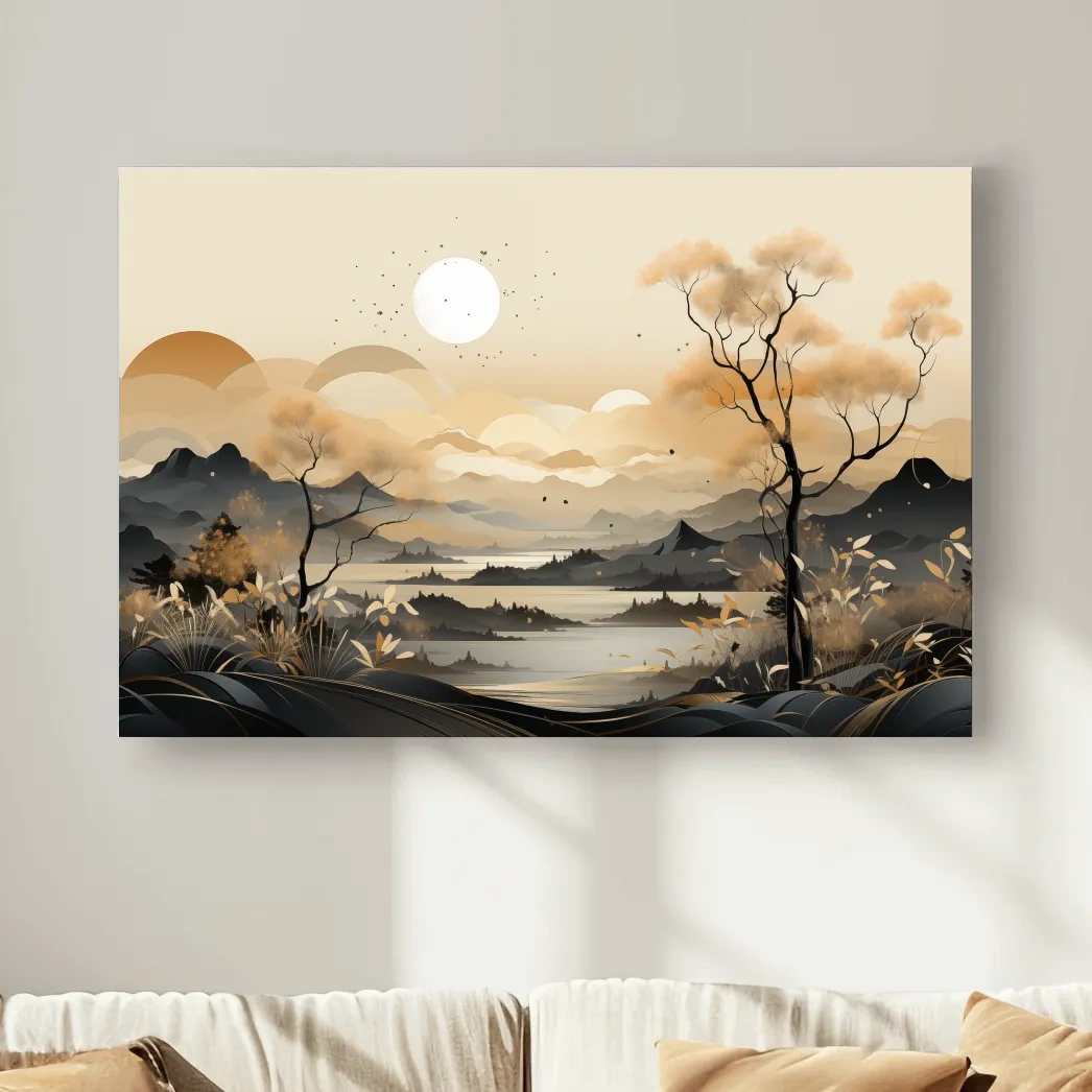 Golden surreal landscape at sunset