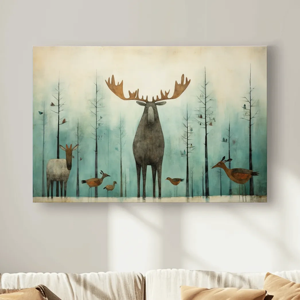 Funny illustration of a moose in the forest