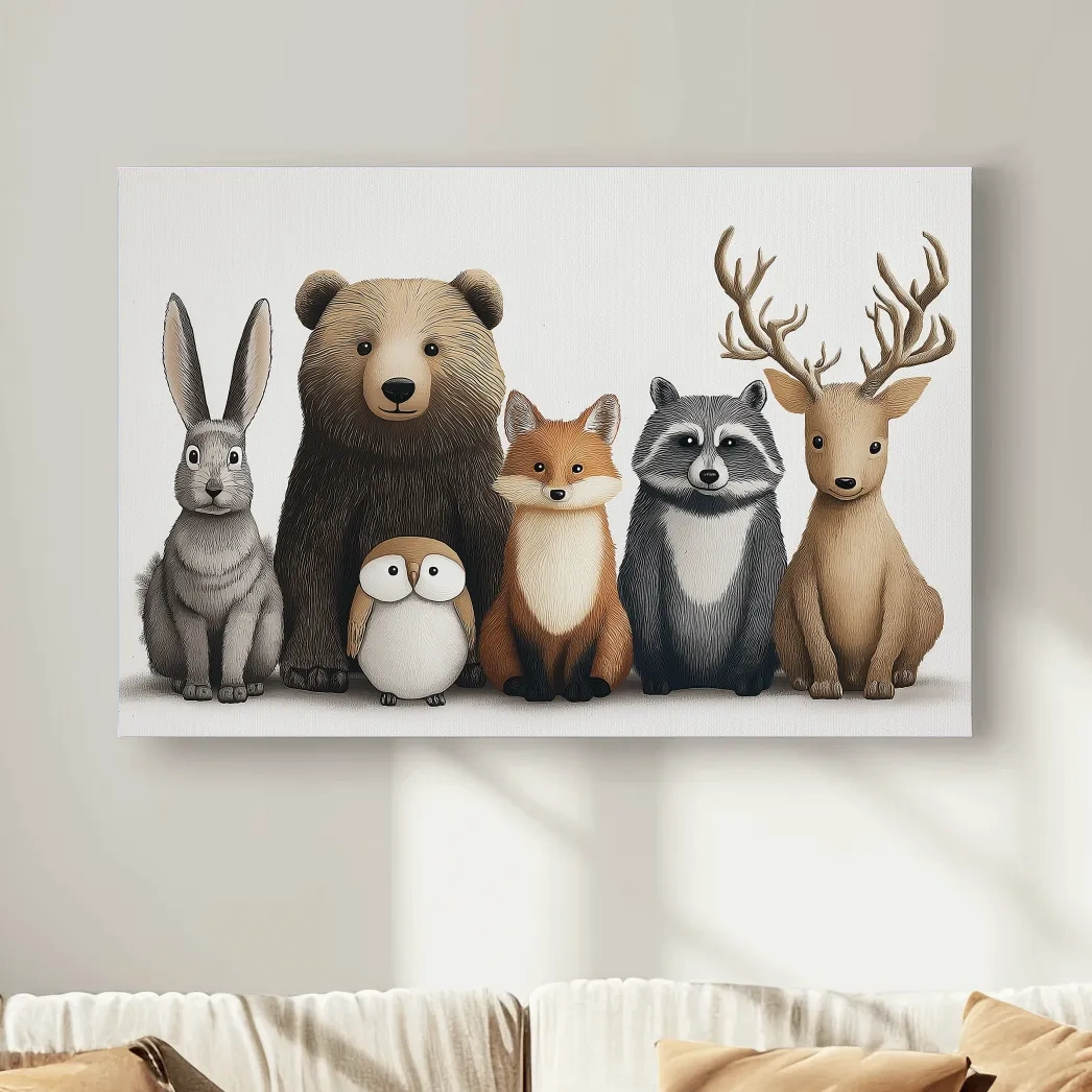 Adorable nursery woodland animals artwork, childrens room decor wall art